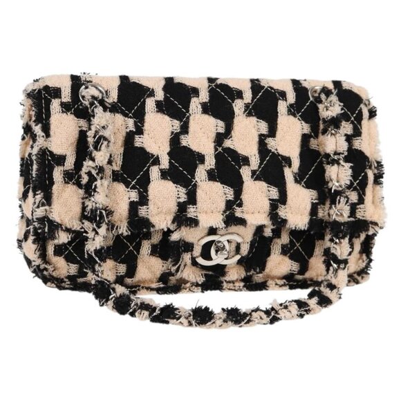 CHANEL Matelasse Chain Shoulder Bag Tweed Black White Silver CC Auth 132538V - Picture 1 of 16